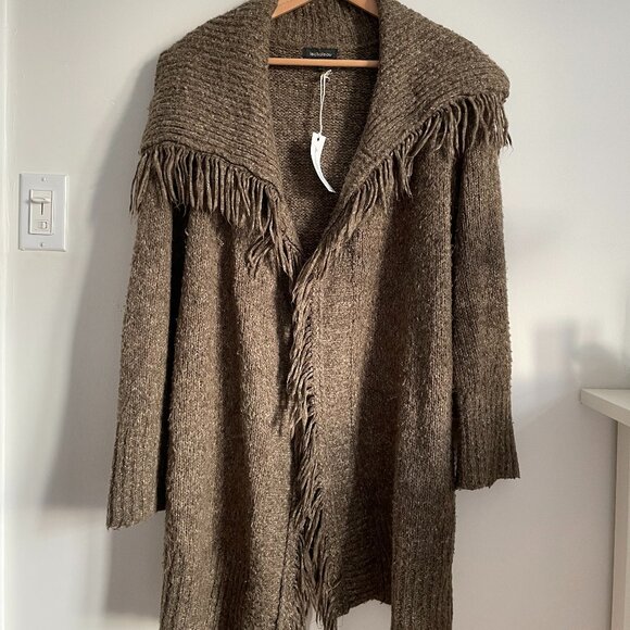 Vintage y2k Le Chateau Fringe Knit Long Cardigan w Tie - Picture 2 of 11